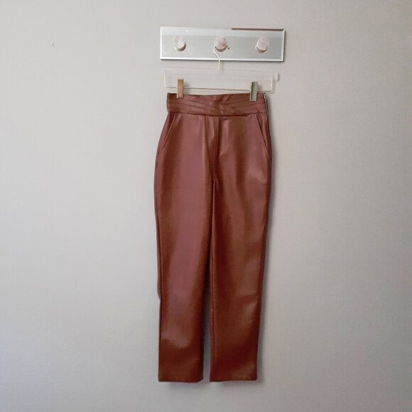 NWT 7 For all Mankind cognac brown faux leather pants, XS - Picture 3 of 9